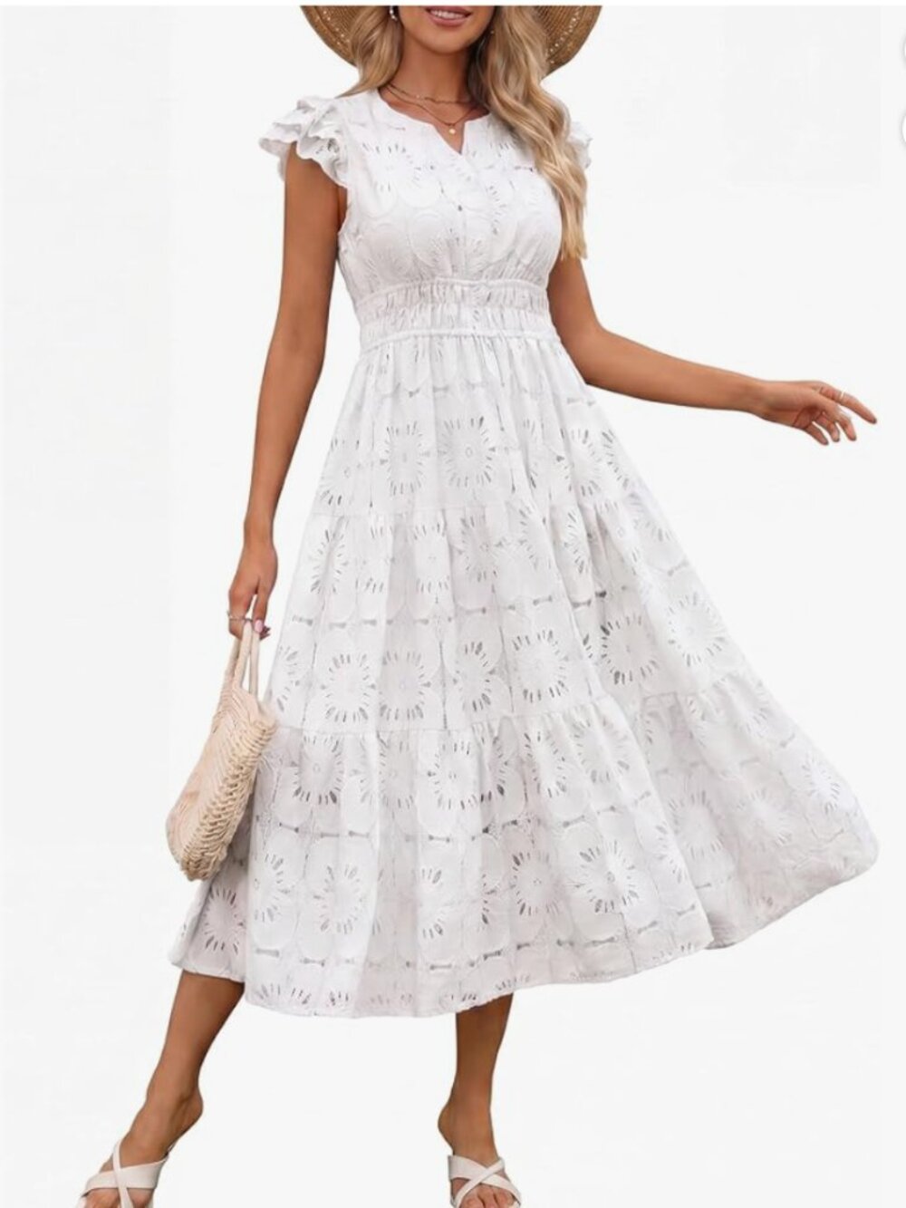 NWT White V Neck Midi Dress Size Large - Picture 1 of 5